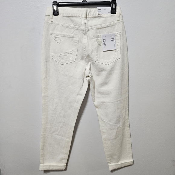 NWT Vervet Women's Emma Denim Distressed Frayed Mom Jeans White Size 26 B22 - Picture 2 of 10